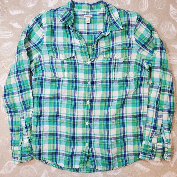 Lands' End Tops - Lands End Plaid linen button down